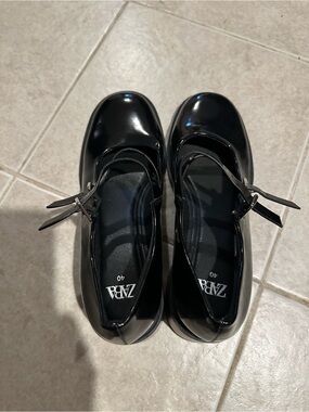 Zara Black Patent Mary Jane Flats with Double Straps